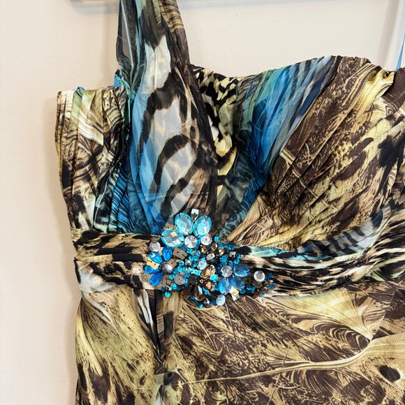 Dressbarn Collection Mini Dress 12 Multi Animal Print One Shoulder Cocktail NWT - Picture 5 of 11